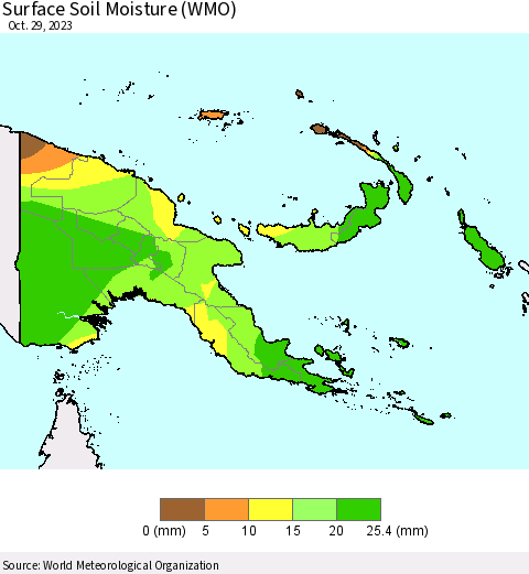 Papua New Guinea Surface Soil Moisture (WMO) Thematic Map For 10/23/2023 - 10/29/2023