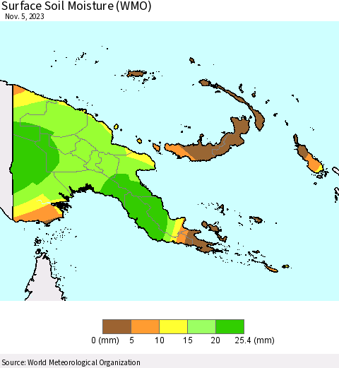 Papua New Guinea Surface Soil Moisture (WMO) Thematic Map For 10/30/2023 - 11/5/2023