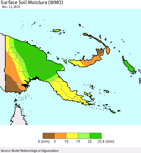 Papua New Guinea Surface Soil Moisture (WMO) Thematic Map For 11/6/2023 - 11/12/2023