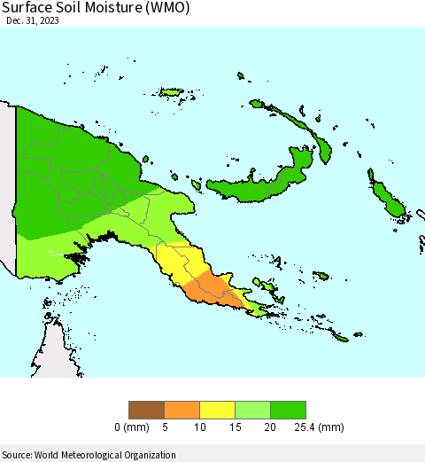 Papua New Guinea Surface Soil Moisture (WMO) Thematic Map For 12/25/2023 - 12/31/2023