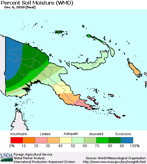 Papua New Guinea Percent Soil Moisture (WMO) Thematic Map For 11/30/2020 - 12/6/2020