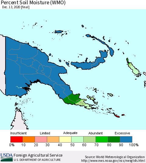 Papua New Guinea Percent Soil Moisture (WMO) Thematic Map For 12/7/2020 - 12/13/2020