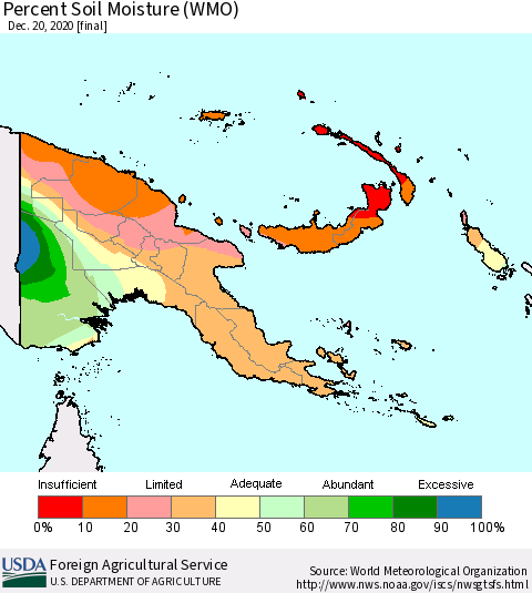Papua New Guinea Percent Soil Moisture (WMO) Thematic Map For 12/14/2020 - 12/20/2020