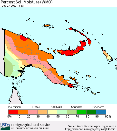 Papua New Guinea Percent Soil Moisture (WMO) Thematic Map For 12/21/2020 - 12/27/2020