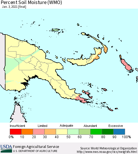 Papua New Guinea Percent Soil Moisture (WMO) Thematic Map For 12/28/2020 - 1/3/2021