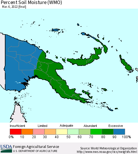 Papua New Guinea Percent Soil Moisture (WMO) Thematic Map For 2/28/2022 - 3/6/2022