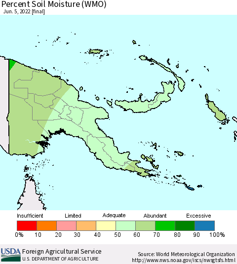 Papua New Guinea Percent Soil Moisture (WMO) Thematic Map For 5/30/2022 - 6/5/2022