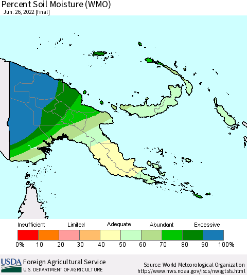 Papua New Guinea Percent Soil Moisture (WMO) Thematic Map For 6/20/2022 - 6/26/2022