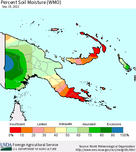 Papua New Guinea Percent Soil Moisture (WMO) Thematic Map For 9/12/2022 - 9/18/2022