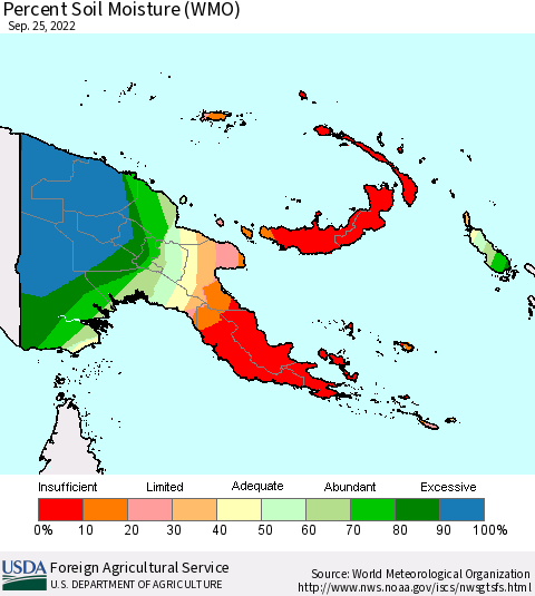 Papua New Guinea Percent Soil Moisture (WMO) Thematic Map For 9/19/2022 - 9/25/2022