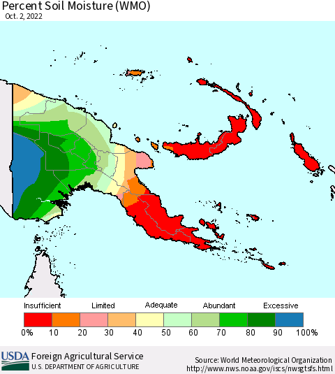 Papua New Guinea Percent Soil Moisture (WMO) Thematic Map For 9/26/2022 - 10/2/2022