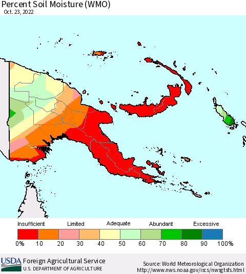 Papua New Guinea Percent Soil Moisture (WMO) Thematic Map For 10/17/2022 - 10/23/2022