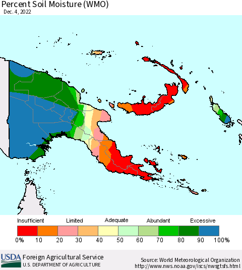Papua New Guinea Percent Soil Moisture (WMO) Thematic Map For 11/28/2022 - 12/4/2022