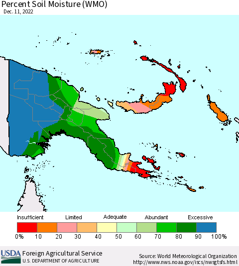Papua New Guinea Percent Soil Moisture (WMO) Thematic Map For 12/5/2022 - 12/11/2022
