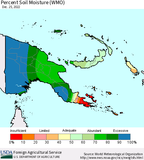Papua New Guinea Percent Soil Moisture (WMO) Thematic Map For 12/19/2022 - 12/25/2022