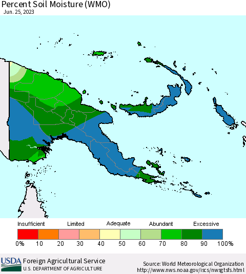 Papua New Guinea Percent Soil Moisture (WMO) Thematic Map For 6/19/2023 - 6/25/2023