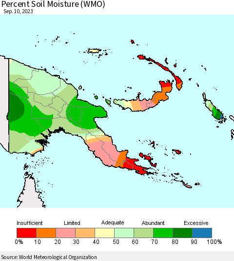 Papua New Guinea Percent Soil Moisture (WMO) Thematic Map For 9/4/2023 - 9/10/2023