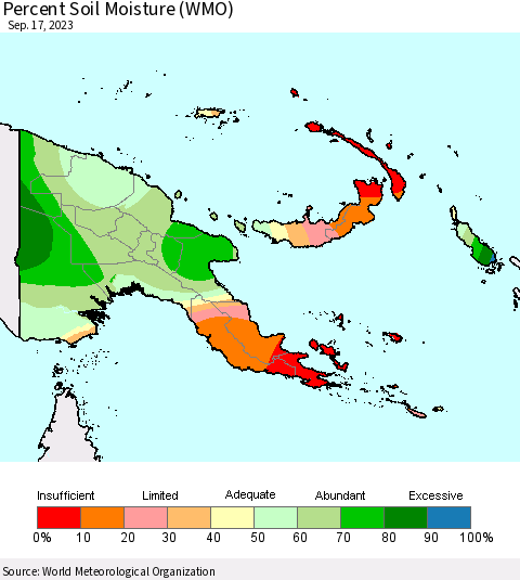 Papua New Guinea Percent Soil Moisture (WMO) Thematic Map For 9/11/2023 - 9/17/2023