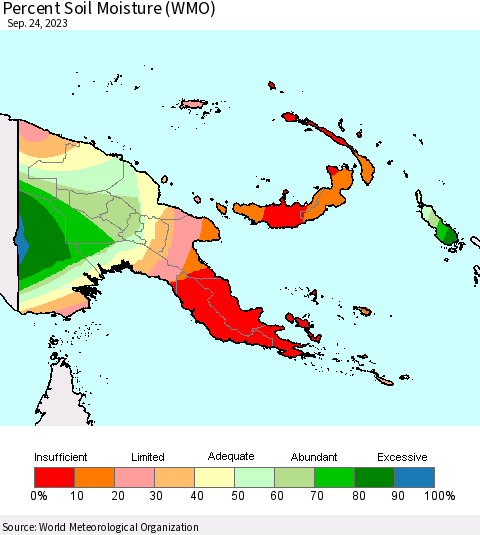 Papua New Guinea Percent Soil Moisture (WMO) Thematic Map For 9/18/2023 - 9/24/2023