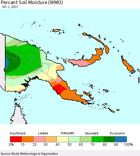 Papua New Guinea Percent Soil Moisture (WMO) Thematic Map For 9/25/2023 - 10/1/2023