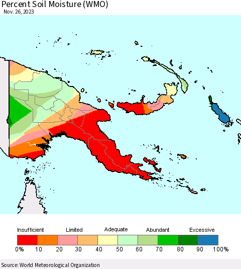 Papua New Guinea Percent Soil Moisture (WMO) Thematic Map For 11/20/2023 - 11/26/2023