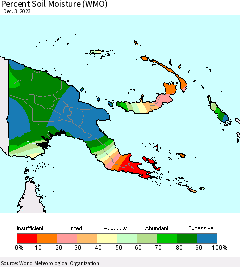 Papua New Guinea Percent Soil Moisture (WMO) Thematic Map For 11/27/2023 - 12/3/2023