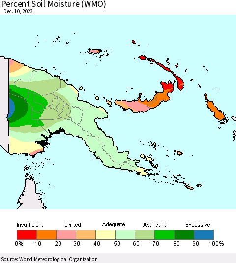 Papua New Guinea Percent Soil Moisture (WMO) Thematic Map For 12/4/2023 - 12/10/2023