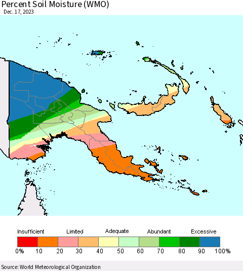 Papua New Guinea Percent Soil Moisture (WMO) Thematic Map For 12/11/2023 - 12/17/2023