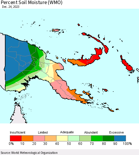 Papua New Guinea Percent Soil Moisture (WMO) Thematic Map For 12/18/2023 - 12/24/2023
