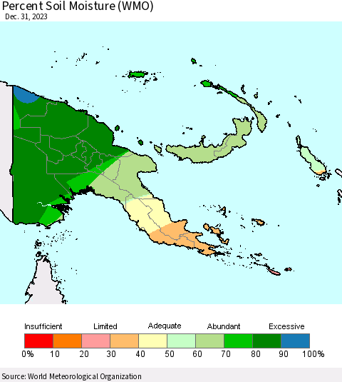 Papua New Guinea Percent Soil Moisture (WMO) Thematic Map For 12/25/2023 - 12/31/2023