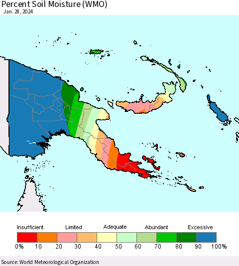 Papua New Guinea Percent Soil Moisture (WMO) Thematic Map For 1/22/2024 - 1/28/2024