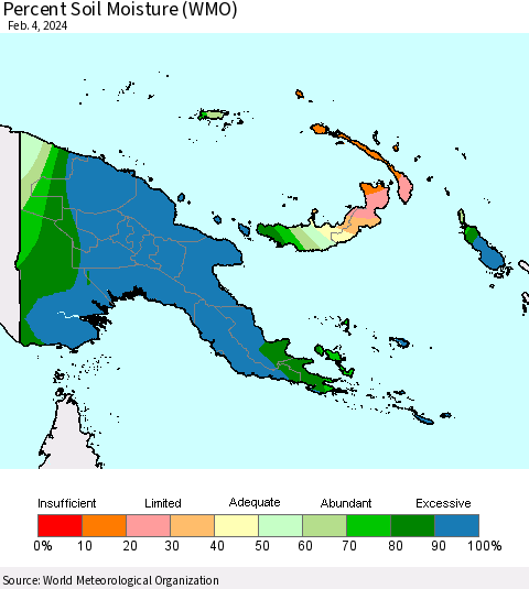 Papua New Guinea Percent Soil Moisture (WMO) Thematic Map For 1/29/2024 - 2/4/2024