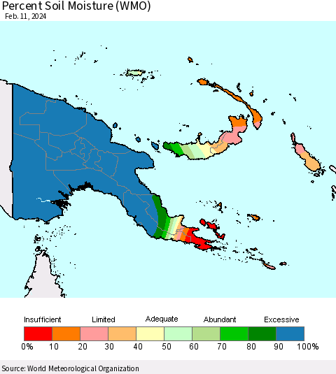 Papua New Guinea Percent Soil Moisture (WMO) Thematic Map For 2/5/2024 - 2/11/2024