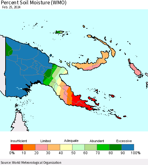 Papua New Guinea Percent Soil Moisture (WMO) Thematic Map For 2/19/2024 - 2/25/2024