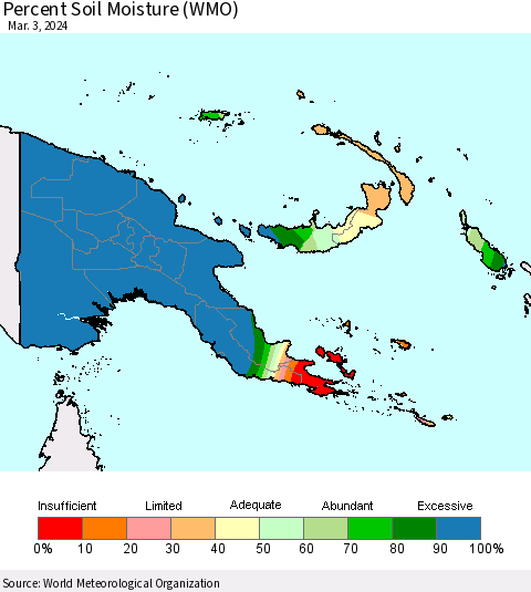 Papua New Guinea Percent Soil Moisture (WMO) Thematic Map For 2/26/2024 - 3/3/2024