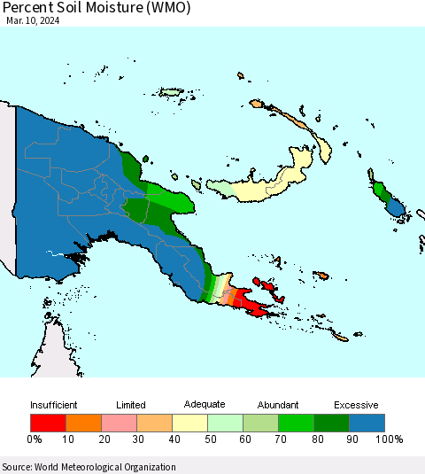 Papua New Guinea Percent Soil Moisture (WMO) Thematic Map For 3/4/2024 - 3/10/2024