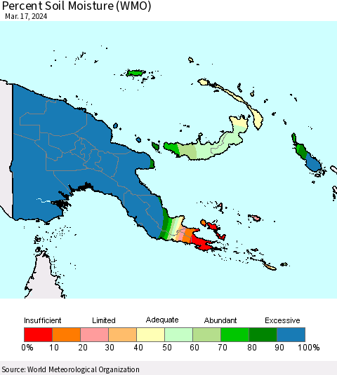 Papua New Guinea Percent Soil Moisture (WMO) Thematic Map For 3/11/2024 - 3/17/2024