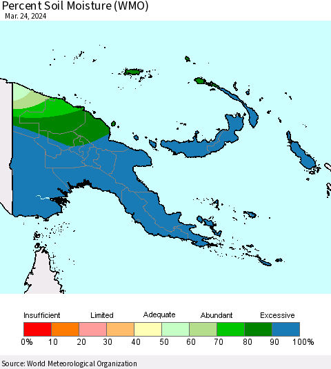 Papua New Guinea Percent Soil Moisture (WMO) Thematic Map For 3/18/2024 - 3/24/2024