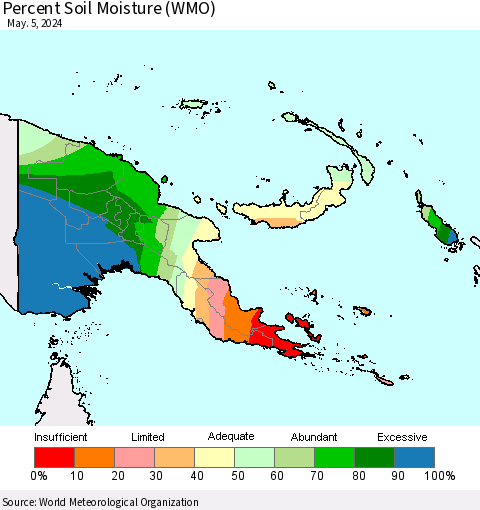 Papua New Guinea Percent Soil Moisture (WMO) Thematic Map For 4/29/2024 - 5/5/2024