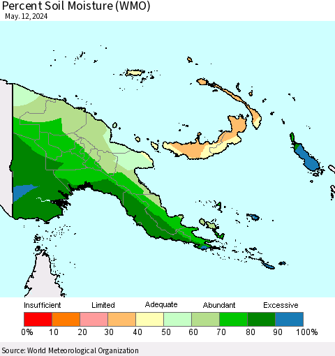 Papua New Guinea Percent Soil Moisture (WMO) Thematic Map For 5/6/2024 - 5/12/2024