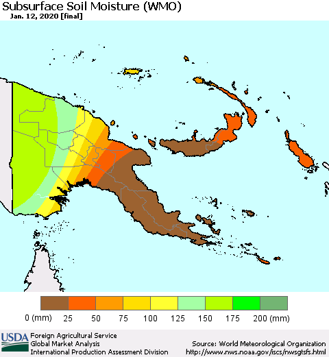 Papua New Guinea Subsurface Soil Moisture (WMO) Thematic Map For 1/6/2020 - 1/12/2020