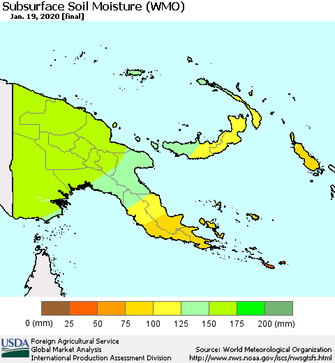 Papua New Guinea Subsurface Soil Moisture (WMO) Thematic Map For 1/13/2020 - 1/19/2020