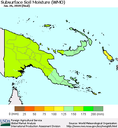 Papua New Guinea Subsurface Soil Moisture (WMO) Thematic Map For 1/20/2020 - 1/26/2020