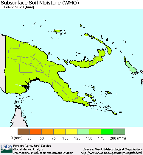 Papua New Guinea Subsurface Soil Moisture (WMO) Thematic Map For 1/27/2020 - 2/2/2020