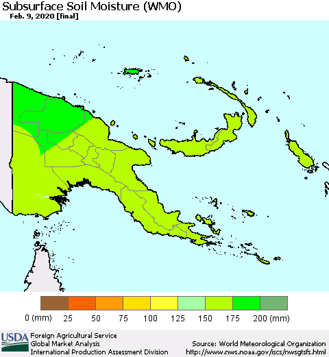 Papua New Guinea Subsurface Soil Moisture (WMO) Thematic Map For 2/3/2020 - 2/9/2020