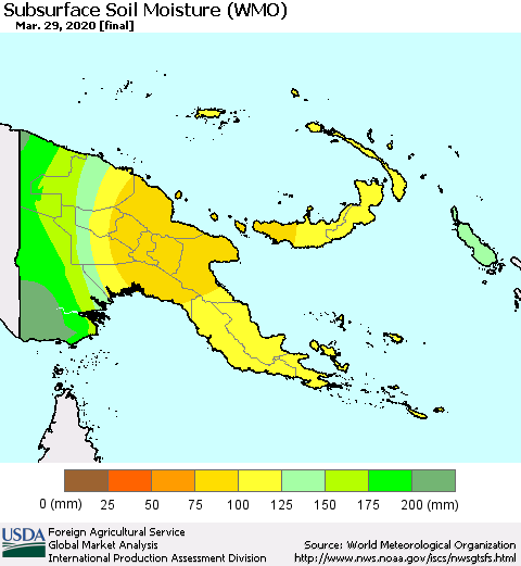 Papua New Guinea Subsurface Soil Moisture (WMO) Thematic Map For 3/23/2020 - 3/29/2020