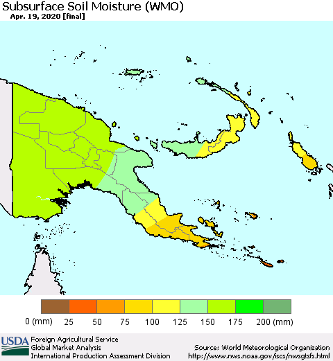 Papua New Guinea Subsurface Soil Moisture (WMO) Thematic Map For 4/13/2020 - 4/19/2020