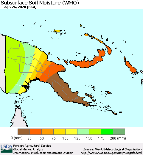 Papua New Guinea Subsurface Soil Moisture (WMO) Thematic Map For 4/20/2020 - 4/26/2020