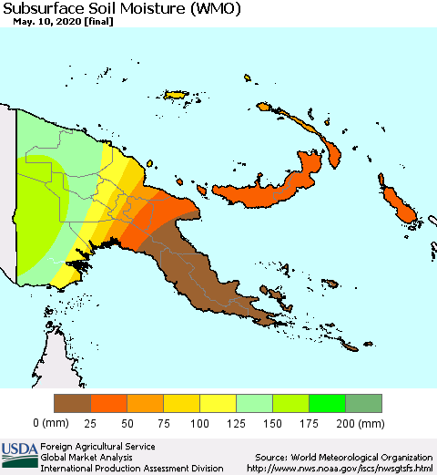 Papua New Guinea Subsurface Soil Moisture (WMO) Thematic Map For 5/4/2020 - 5/10/2020