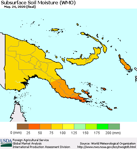 Papua New Guinea Subsurface Soil Moisture (WMO) Thematic Map For 5/18/2020 - 5/24/2020